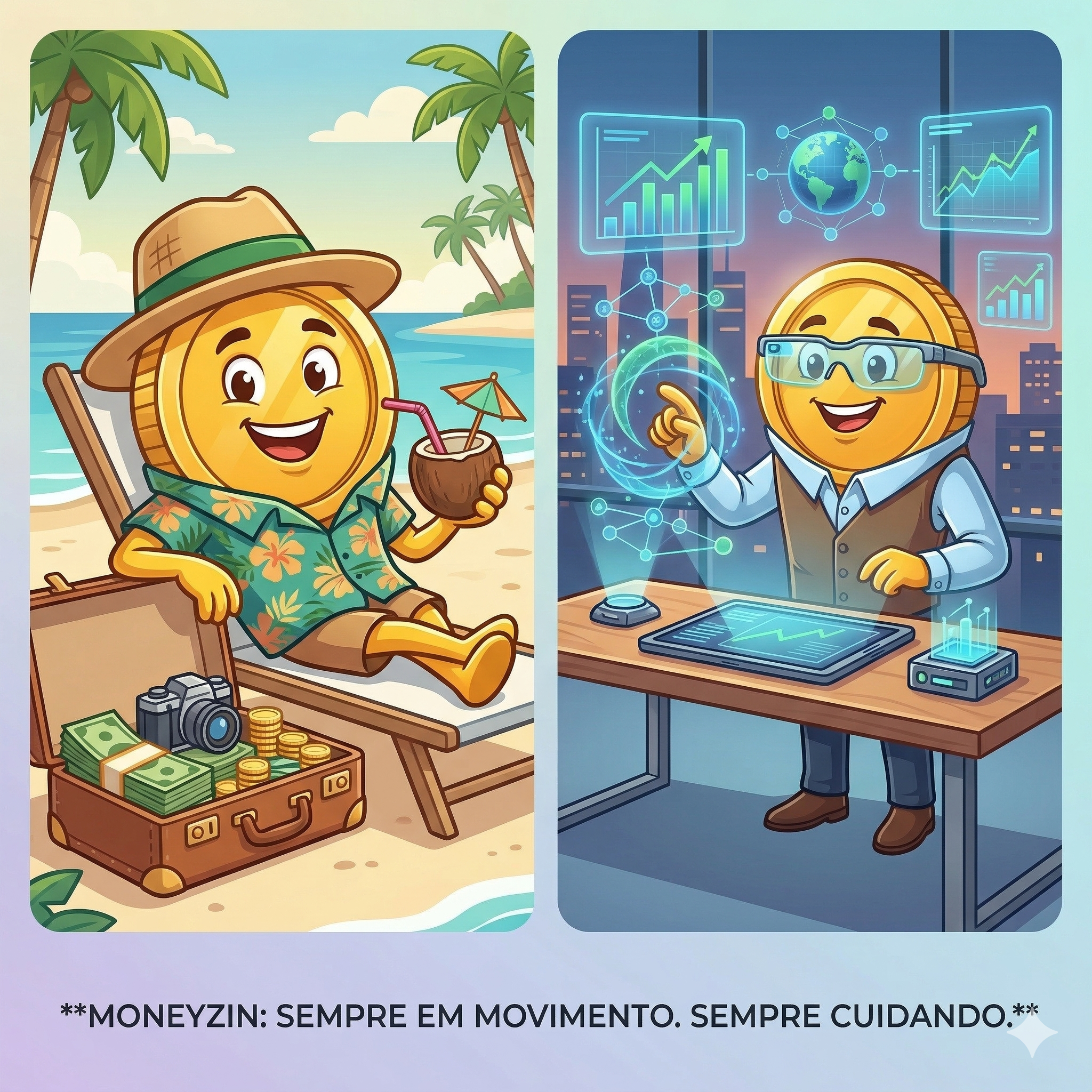 Criativo do Moneyzin destacando movimento, cuidado e evolução