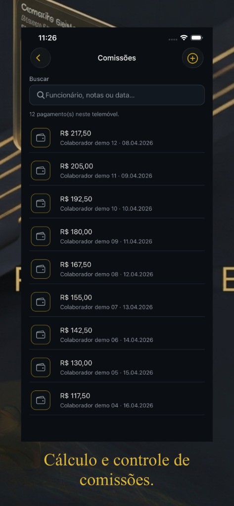 Lista de pagamentos de comissão no Gold Business