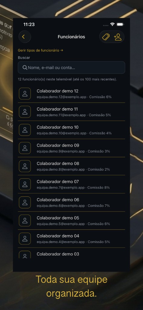 Lista de funcionários no Gold Business