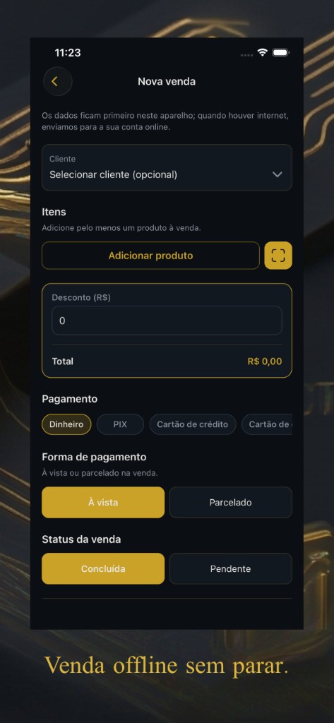 Tela Nova venda do Gold Business com pagamento à vista e status concluída