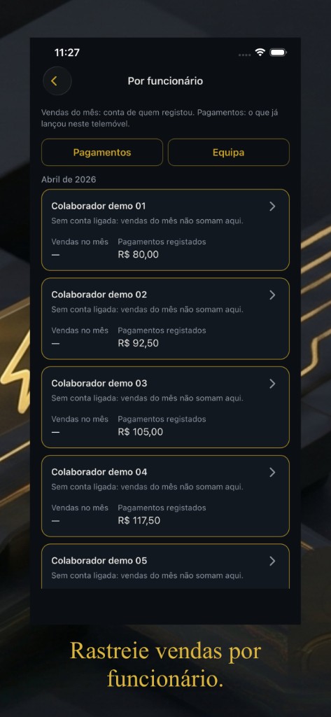 Lista de vendas e pagamentos por funcionário no Gold Business